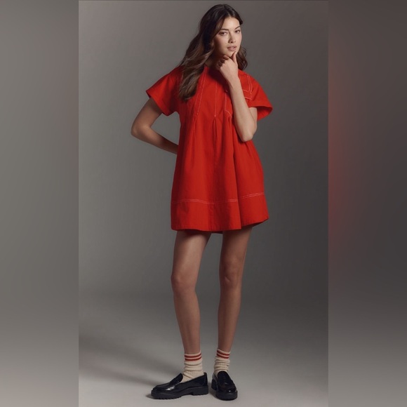 NWT! Anthropologie Pilcro Short-Sleeve Denim Mini Swing Dress - Size Large 🧸 - Picture 1 of 9